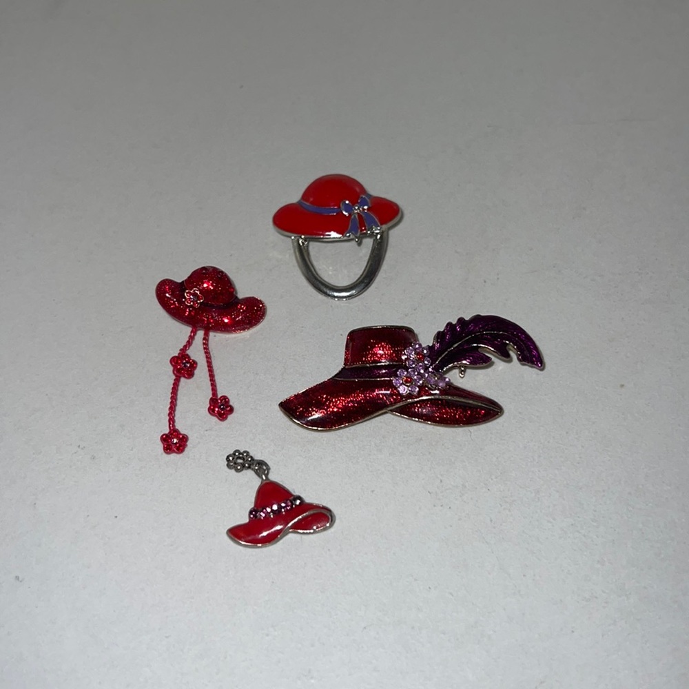 Red Hat Society Brooch Pin & Charm Set - Bundle of 4